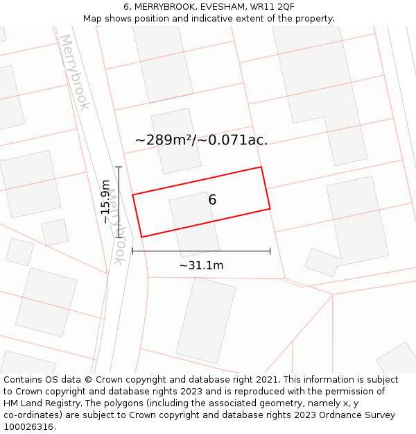 6, MERRYBROOK, EVESHAM, WR11 2QF: Plot and title map