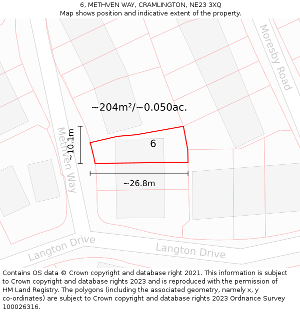 6, METHVEN WAY, CRAMLINGTON, NE23 3XQ: Plot and title map