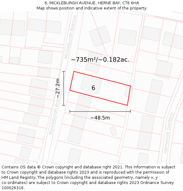 6, MICKLEBURGH AVENUE, HERNE BAY, CT6 6HA: Plot and title map