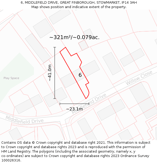 6, MIDDLEFIELD DRIVE, GREAT FINBOROUGH, STOWMARKET, IP14 3AH: Plot and title map