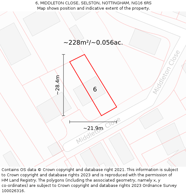 6, MIDDLETON CLOSE, SELSTON, NOTTINGHAM, NG16 6RS: Plot and title map