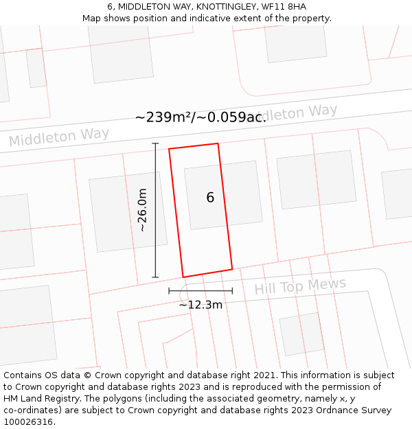 6, MIDDLETON WAY, KNOTTINGLEY, WF11 8HA: Plot and title map