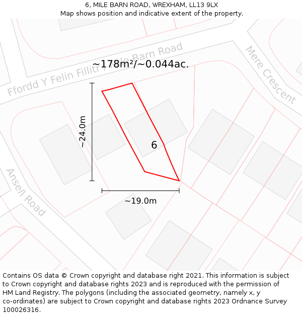 6, MILE BARN ROAD, WREXHAM, LL13 9LX: Plot and title map