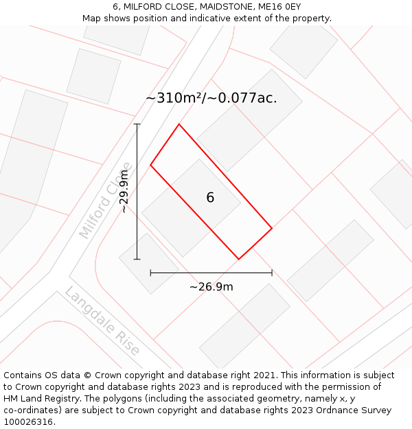 6, MILFORD CLOSE, MAIDSTONE, ME16 0EY: Plot and title map