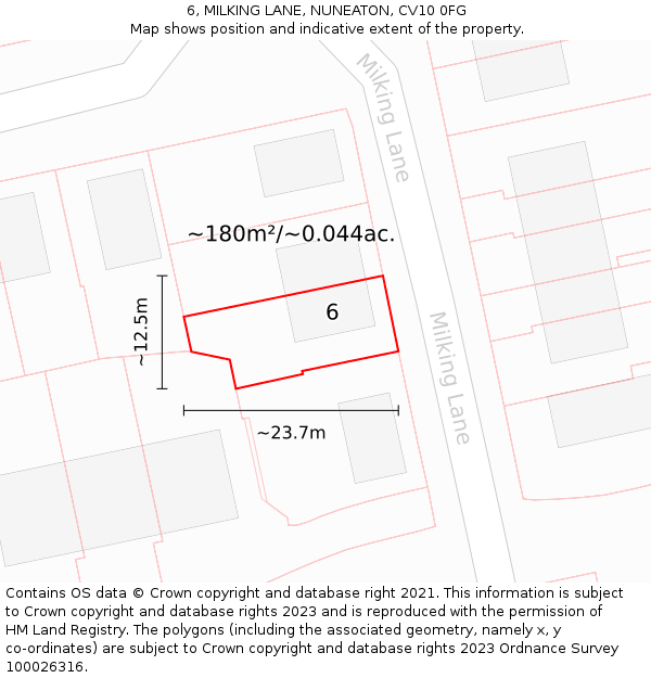 6, MILKING LANE, NUNEATON, CV10 0FG: Plot and title map