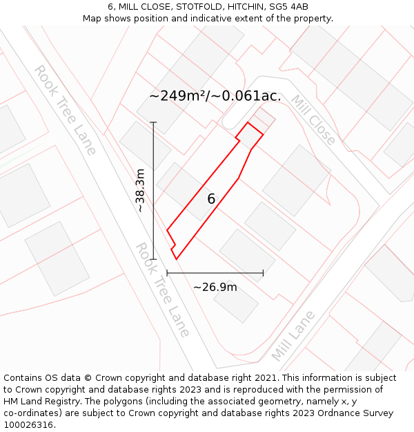 6, MILL CLOSE, STOTFOLD, HITCHIN, SG5 4AB: Plot and title map