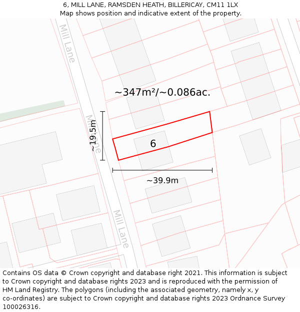 6, MILL LANE, RAMSDEN HEATH, BILLERICAY, CM11 1LX: Plot and title map