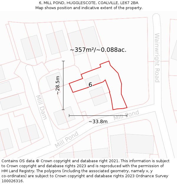 6, MILL POND, HUGGLESCOTE, COALVILLE, LE67 2BA: Plot and title map