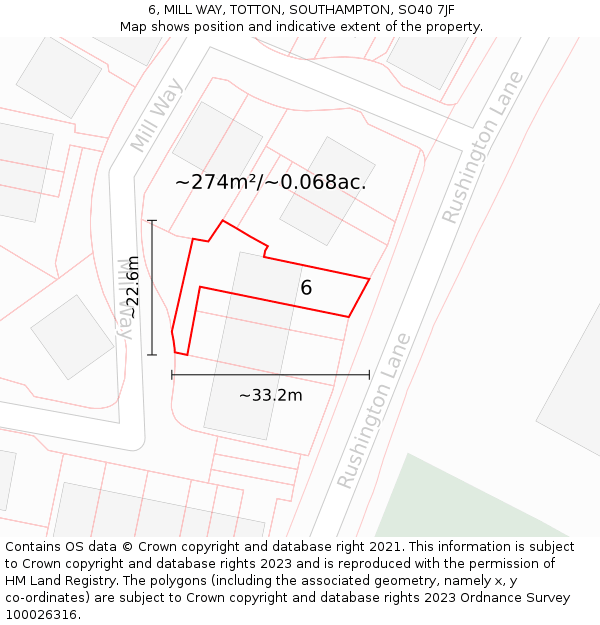 6, MILL WAY, TOTTON, SOUTHAMPTON, SO40 7JF: Plot and title map