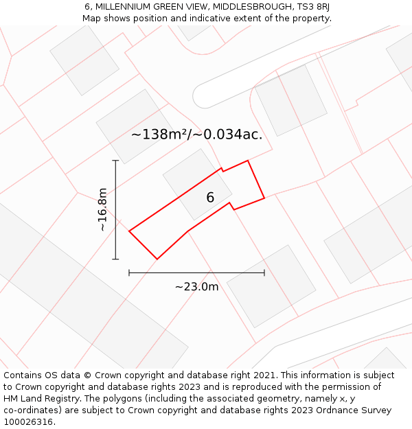 6, MILLENNIUM GREEN VIEW, MIDDLESBROUGH, TS3 8RJ: Plot and title map