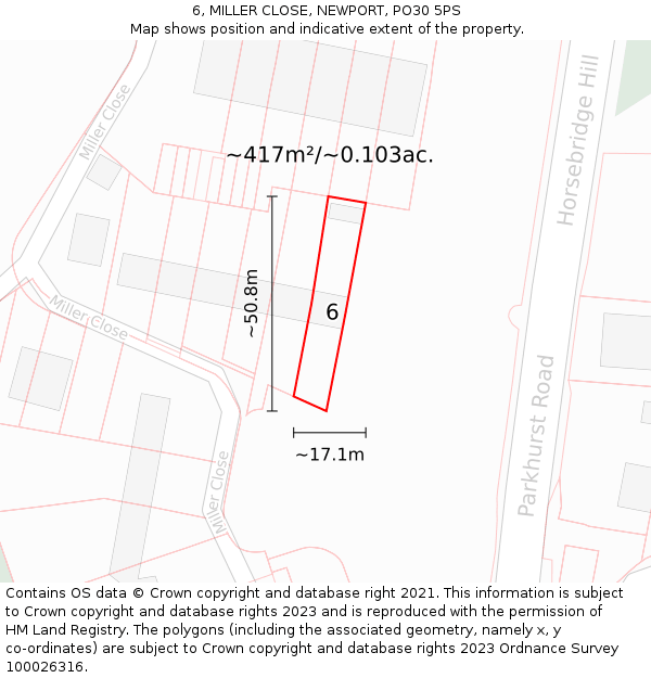 6, MILLER CLOSE, NEWPORT, PO30 5PS: Plot and title map