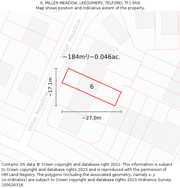 6, MILLER MEADOW, LEEGOMERY, TELFORD, TF1 6NS: Plot and title map