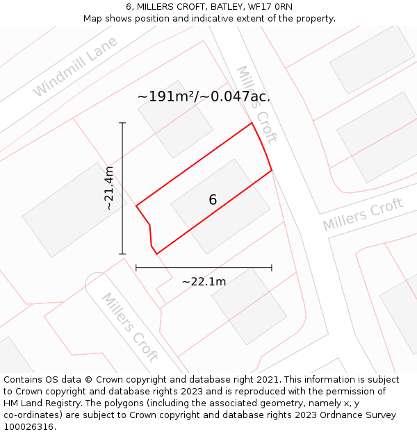 6, MILLERS CROFT, BATLEY, WF17 0RN: Plot and title map