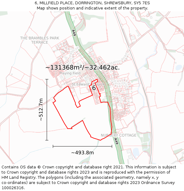 6, MILLFIELD PLACE, DORRINGTON, SHREWSBURY, SY5 7ES: Plot and title map