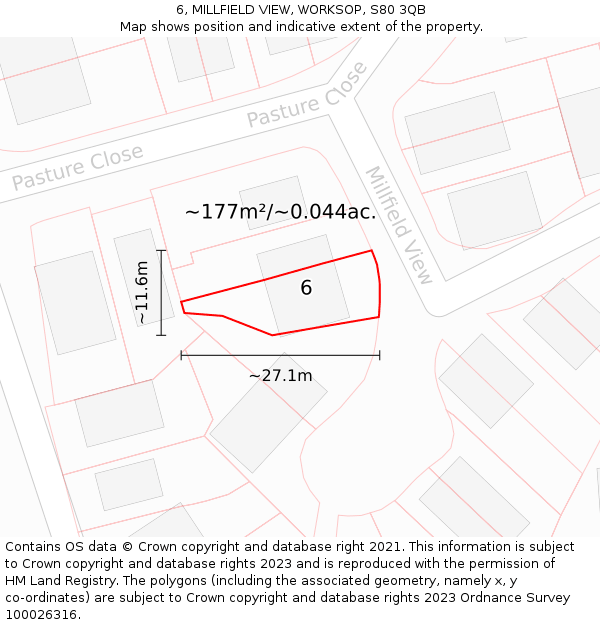 6, MILLFIELD VIEW, WORKSOP, S80 3QB: Plot and title map