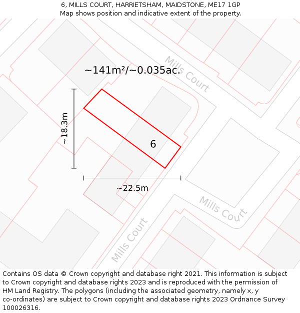 6, MILLS COURT, HARRIETSHAM, MAIDSTONE, ME17 1GP: Plot and title map