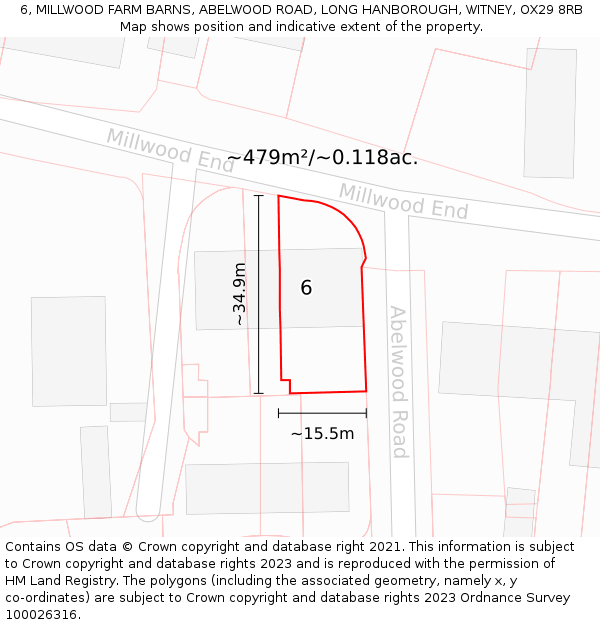 6, MILLWOOD FARM BARNS, ABELWOOD ROAD, LONG HANBOROUGH, WITNEY, OX29 8RB: Plot and title map