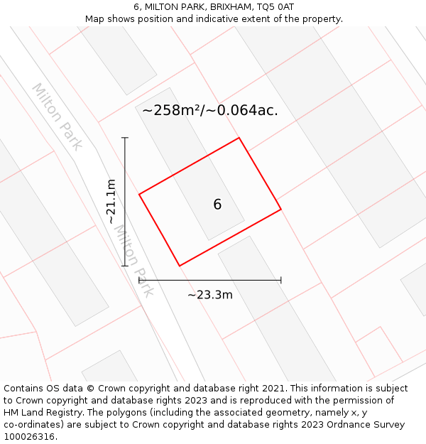 6, MILTON PARK, BRIXHAM, TQ5 0AT: Plot and title map