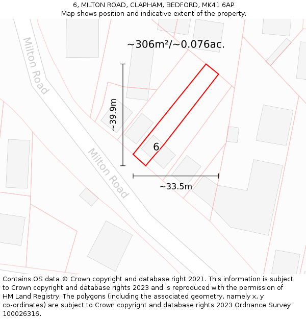 6, MILTON ROAD, CLAPHAM, BEDFORD, MK41 6AP: Plot and title map