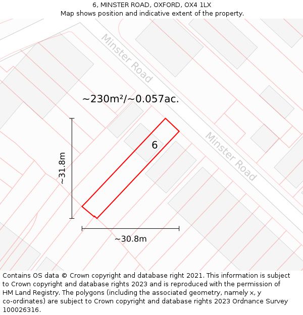 6, MINSTER ROAD, OXFORD, OX4 1LX: Plot and title map