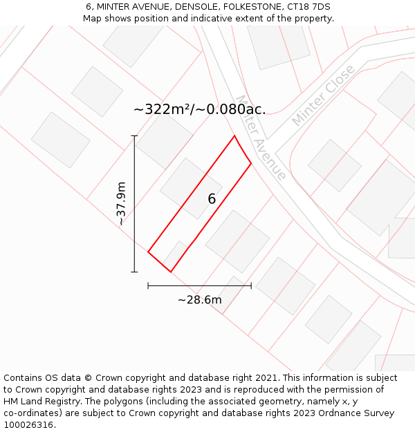 6, MINTER AVENUE, DENSOLE, FOLKESTONE, CT18 7DS: Plot and title map