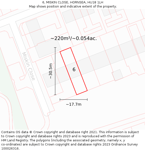 6, MISKIN CLOSE, HORNSEA, HU18 1LH: Plot and title map