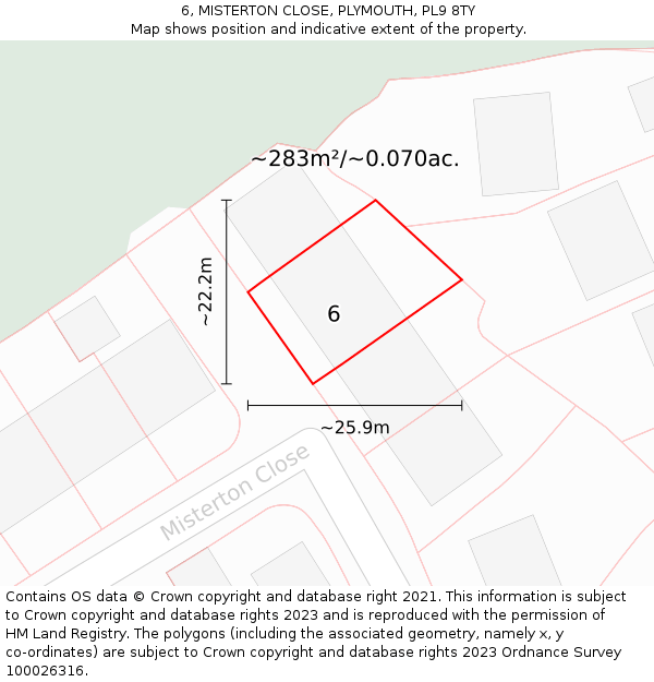 6, MISTERTON CLOSE, PLYMOUTH, PL9 8TY: Plot and title map