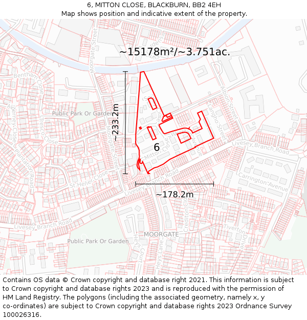 6, MITTON CLOSE, BLACKBURN, BB2 4EH: Plot and title map