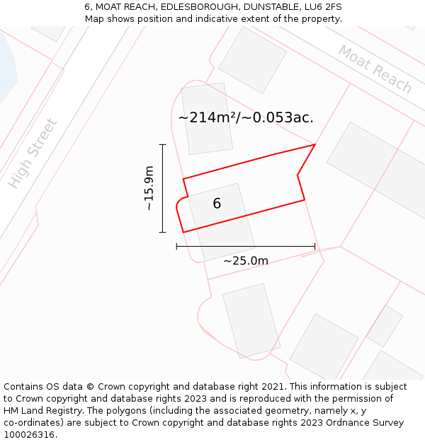 6, MOAT REACH, EDLESBOROUGH, DUNSTABLE, LU6 2FS: Plot and title map