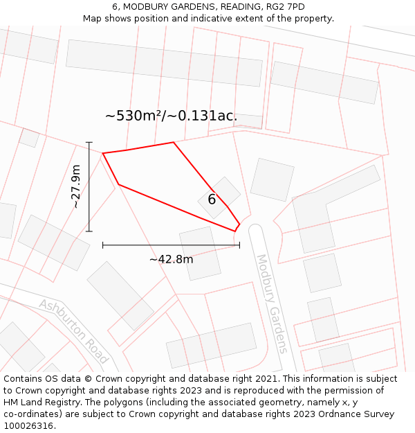 6, MODBURY GARDENS, READING, RG2 7PD: Plot and title map