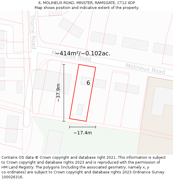 6, MOLINEUX ROAD, MINSTER, RAMSGATE, CT12 4DP: Plot and title map