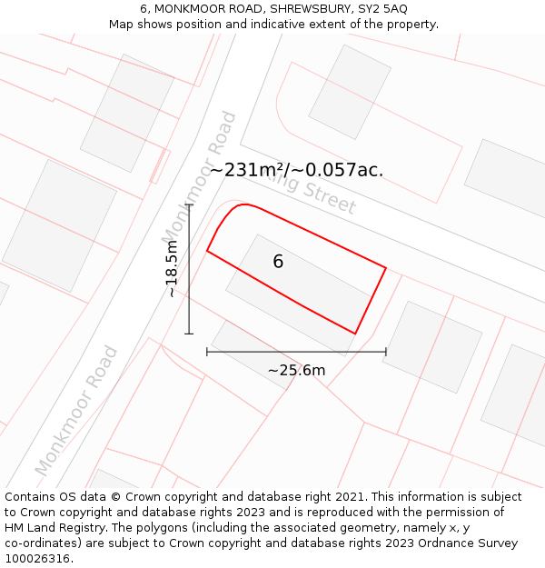 6, MONKMOOR ROAD, SHREWSBURY, SY2 5AQ: Plot and title map