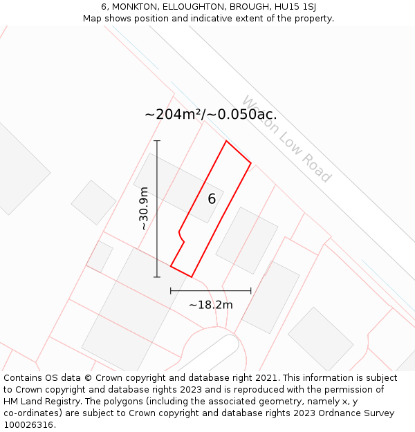 6, MONKTON, ELLOUGHTON, BROUGH, HU15 1SJ: Plot and title map