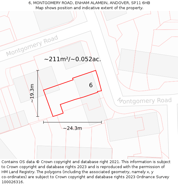 6, MONTGOMERY ROAD, ENHAM ALAMEIN, ANDOVER, SP11 6HB: Plot and title map