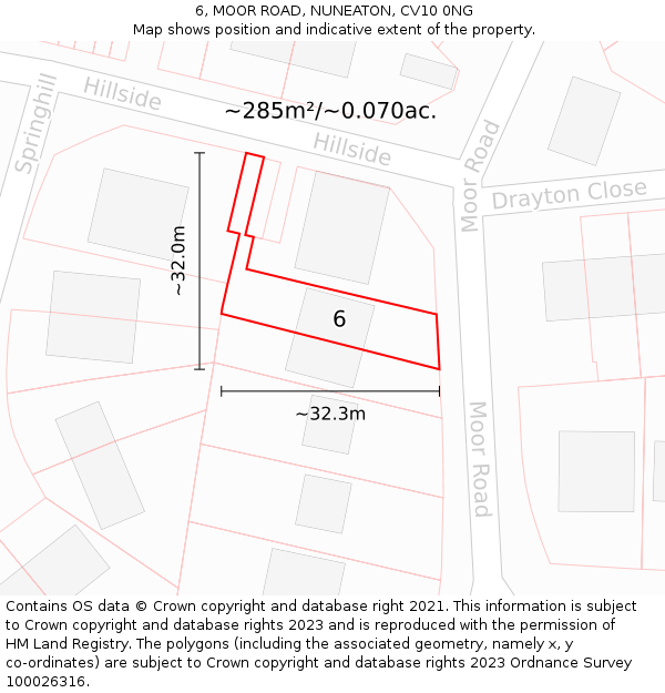 6, MOOR ROAD, NUNEATON, CV10 0NG: Plot and title map