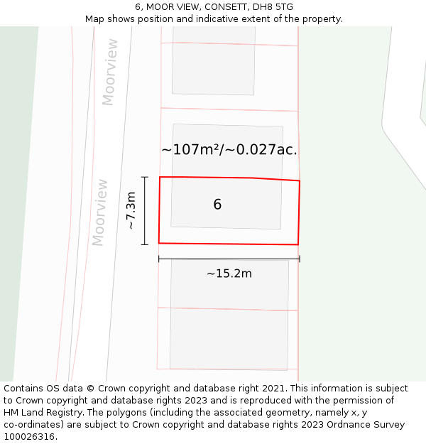 6, MOOR VIEW, CONSETT, DH8 5TG: Plot and title map