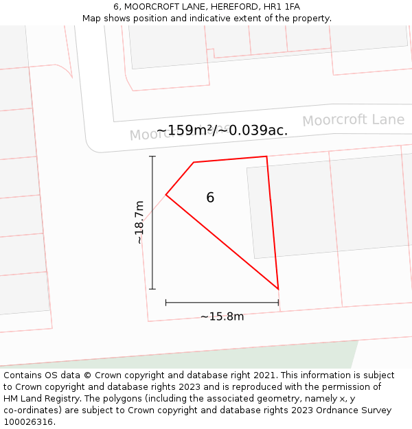 6, MOORCROFT LANE, HEREFORD, HR1 1FA: Plot and title map