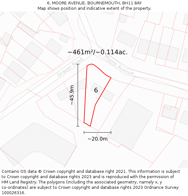 6, MOORE AVENUE, BOURNEMOUTH, BH11 8AY: Plot and title map