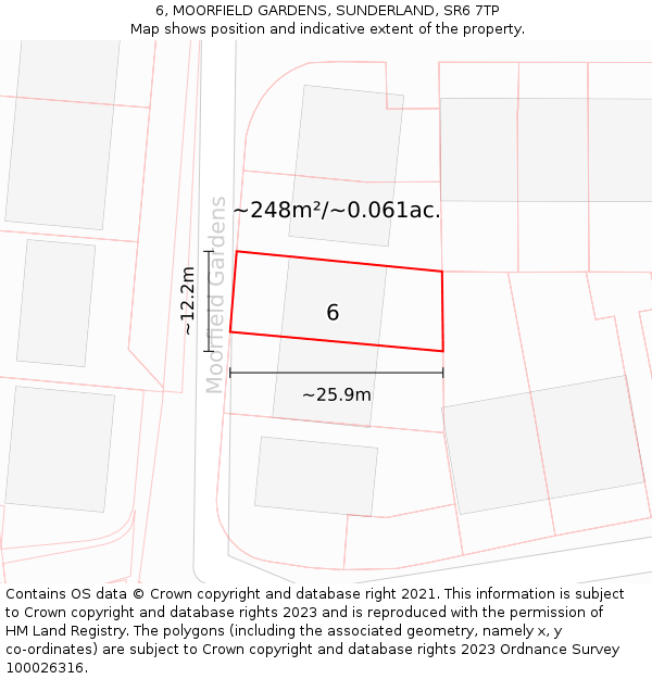 6, MOORFIELD GARDENS, SUNDERLAND, SR6 7TP: Plot and title map