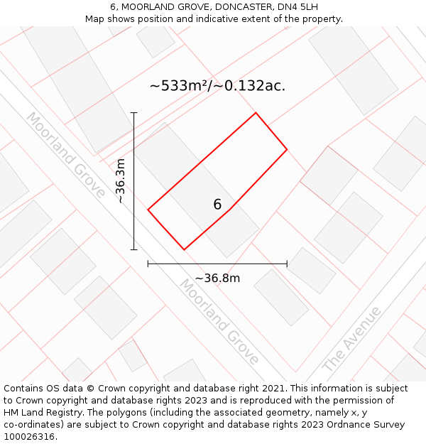 6, MOORLAND GROVE, DONCASTER, DN4 5LH: Plot and title map