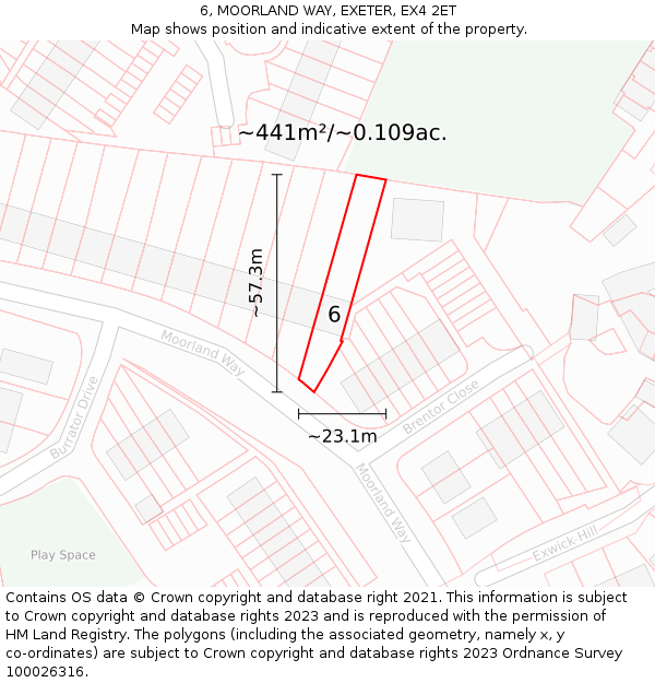 6, MOORLAND WAY, EXETER, EX4 2ET: Plot and title map