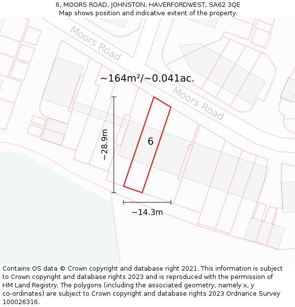 6, MOORS ROAD, JOHNSTON, HAVERFORDWEST, SA62 3QE: Plot and title map