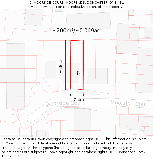 6, MOORSIDE COURT, MOORENDS, DONCASTER, DN8 4SL: Plot and title map