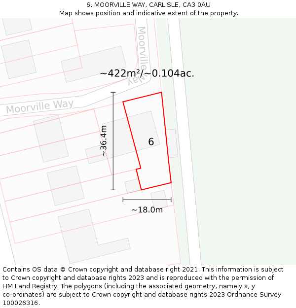 6, MOORVILLE WAY, CARLISLE, CA3 0AU: Plot and title map