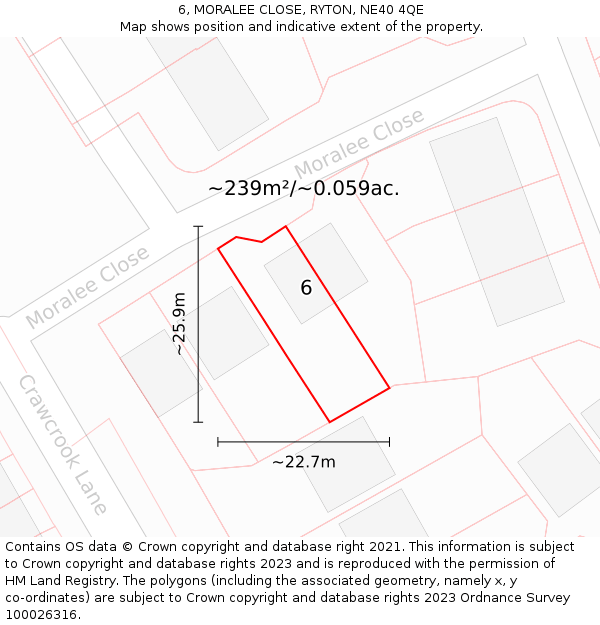 6, MORALEE CLOSE, RYTON, NE40 4QE: Plot and title map