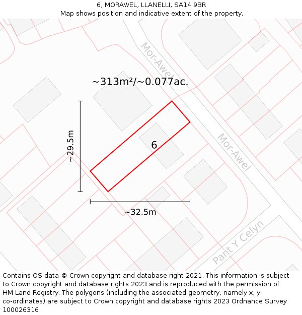 6, MORAWEL, LLANELLI, SA14 9BR: Plot and title map