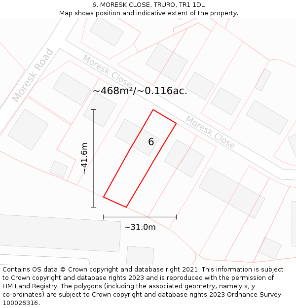 6, MORESK CLOSE, TRURO, TR1 1DL: Plot and title map
