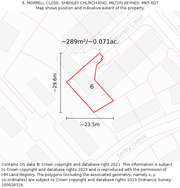 6, MORRELL CLOSE, SHENLEY CHURCH END, MILTON KEYNES, MK5 6DT: Plot and title map