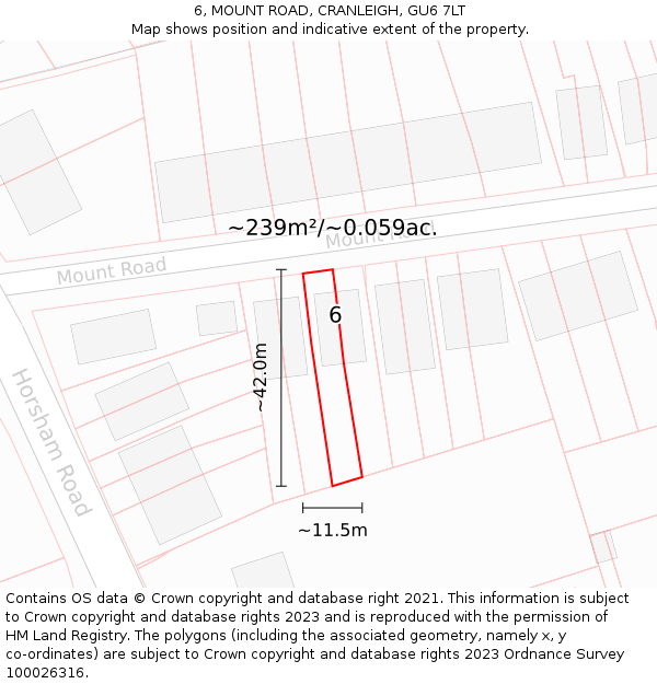 6, MOUNT ROAD, CRANLEIGH, GU6 7LT: Plot and title map