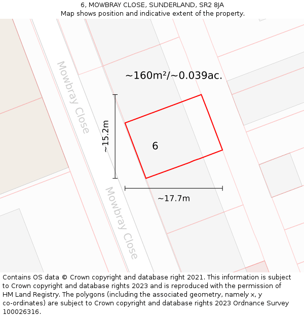 6, MOWBRAY CLOSE, SUNDERLAND, SR2 8JA: Plot and title map